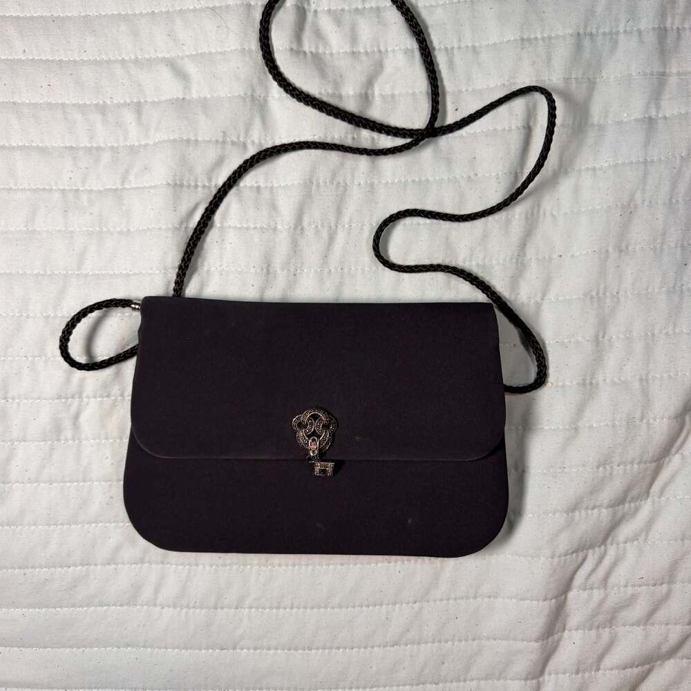 Vintage RR Black Satin Convertible Clutch and Shoulder Bag